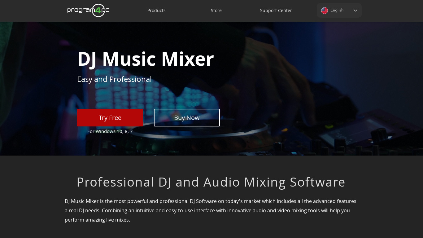 Program4Pc DJ Audio Editor Landing page