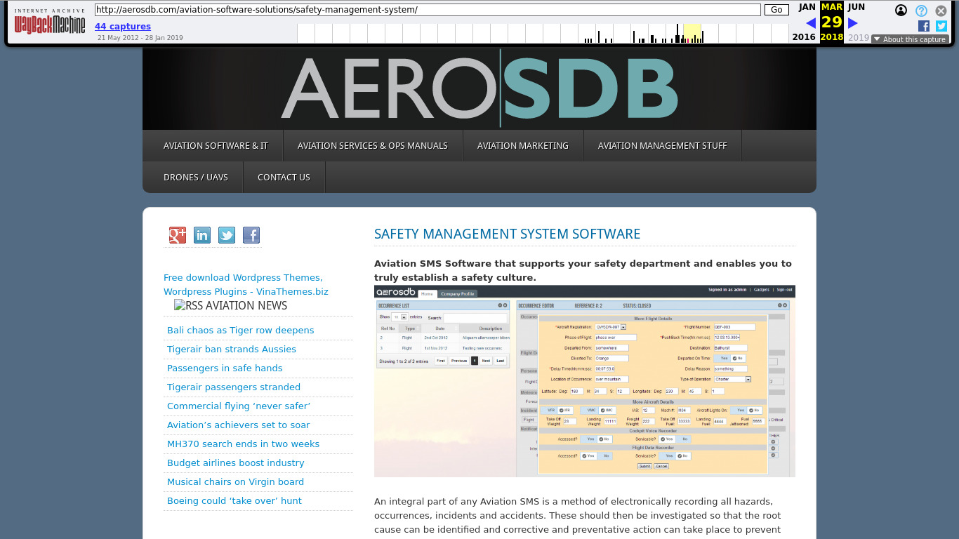 AeroSDB Landing page