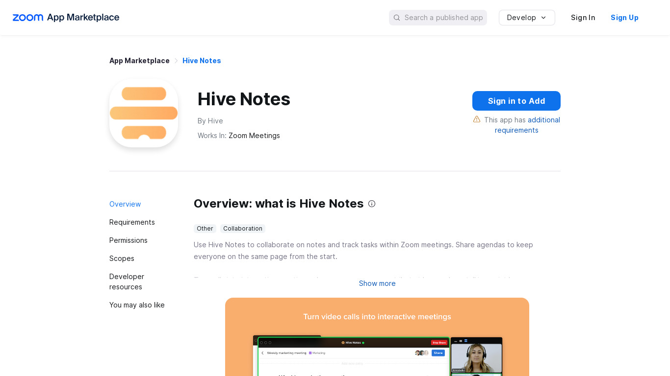 Hive Notes For Zoom Landing page
