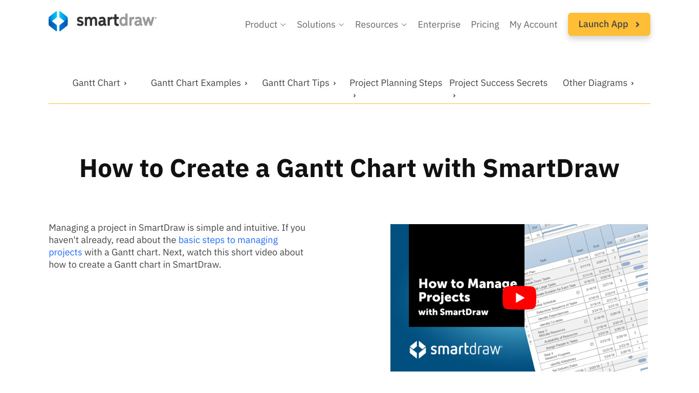 SmartDraw Gantt Chart Software Landing page
