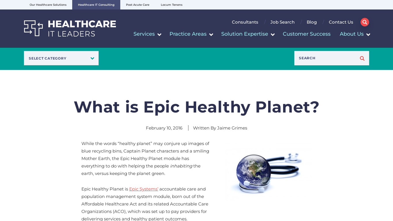 Epic Healthy Planet Landing page