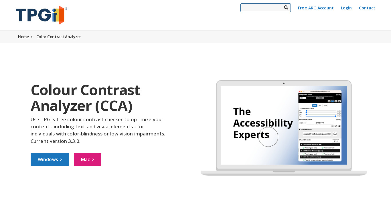Colour Contrast Analyser Landing page