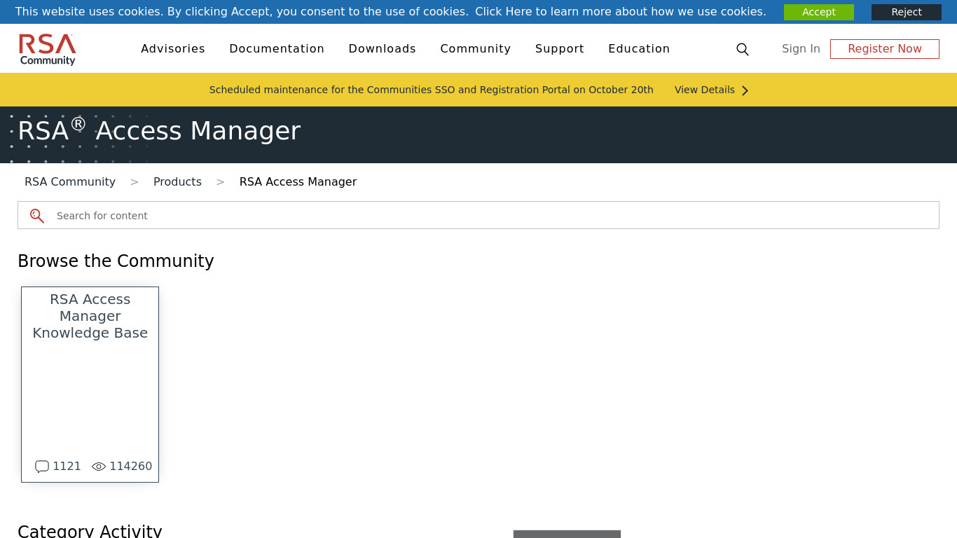 RSA Access Manager Landing page