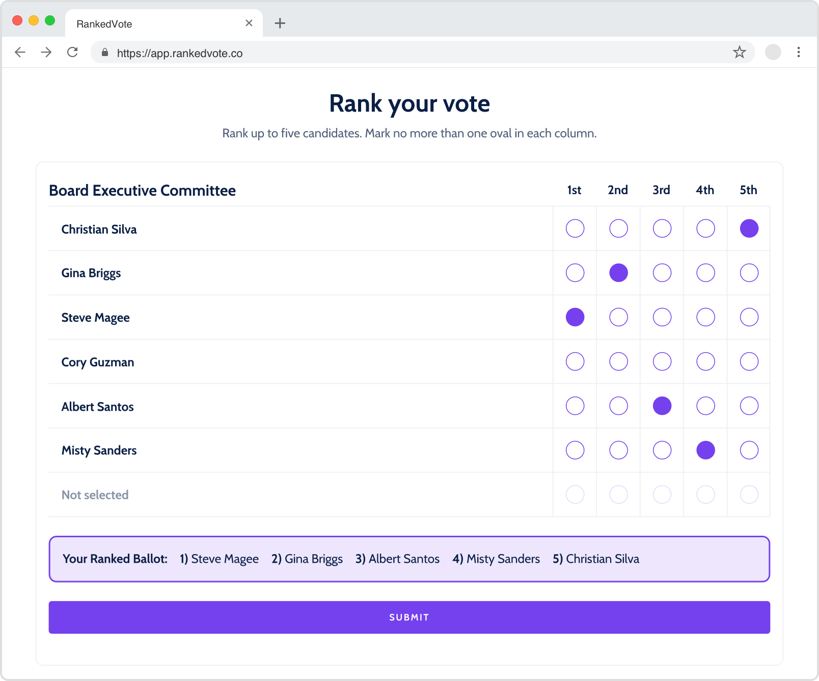 RankedVote.co Landing page