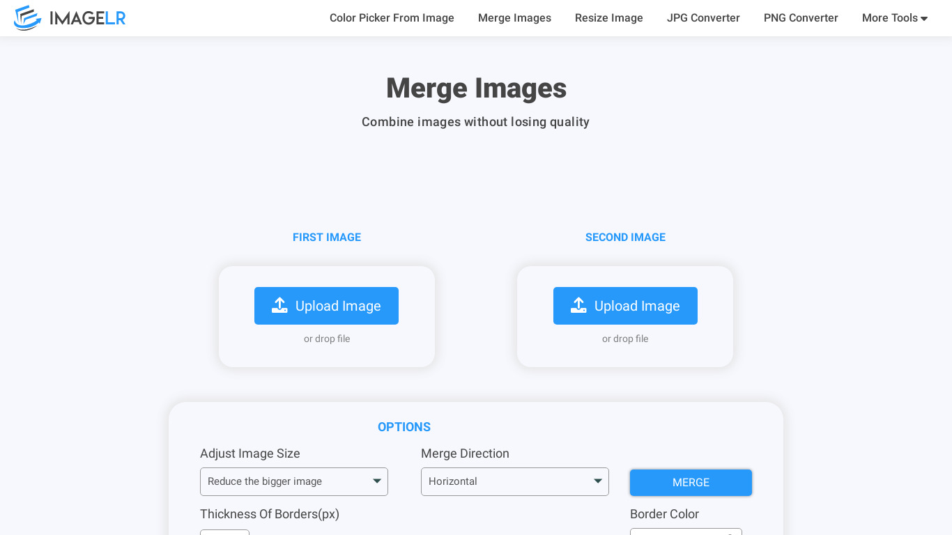 ImageLR Image Combiner Landing page