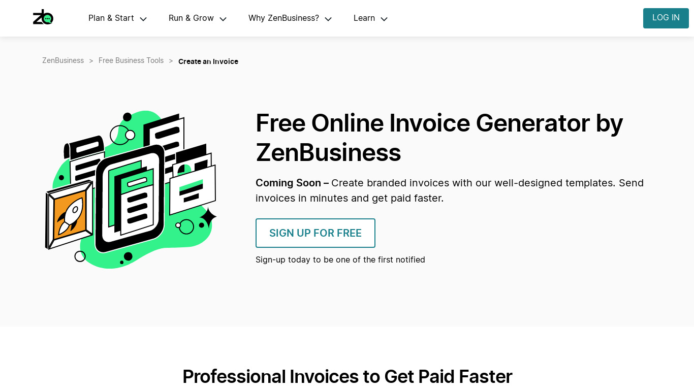 Online Invoice Generator by Logaster Landing page