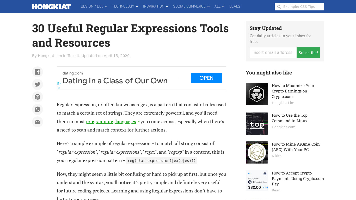 Regex Regular Expression Tool Landing page
