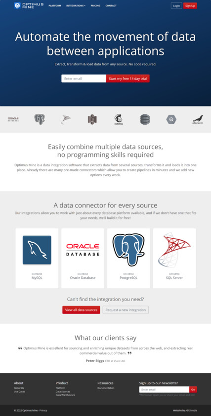 Optimus Mine Landing Page