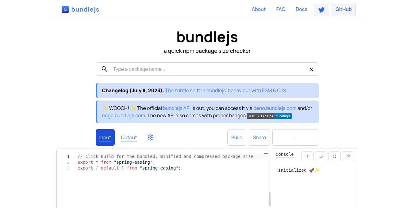 bundlejs Landing page