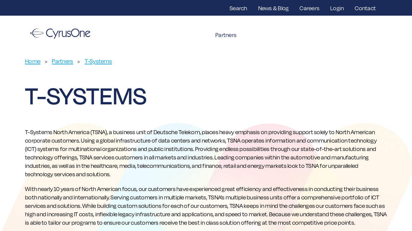 T-Systems Data Center Outsourcing Landing page