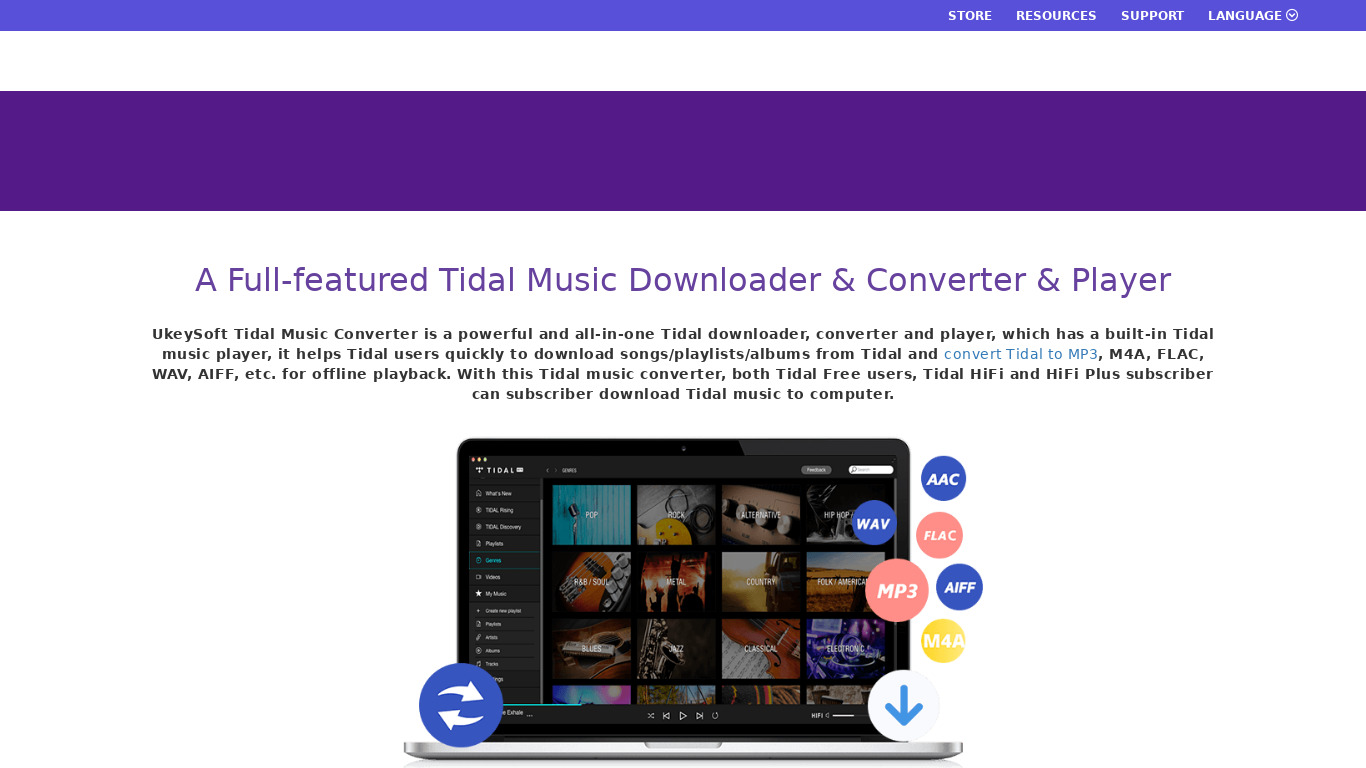 UkeySoft Tidal Music Converter Landing page