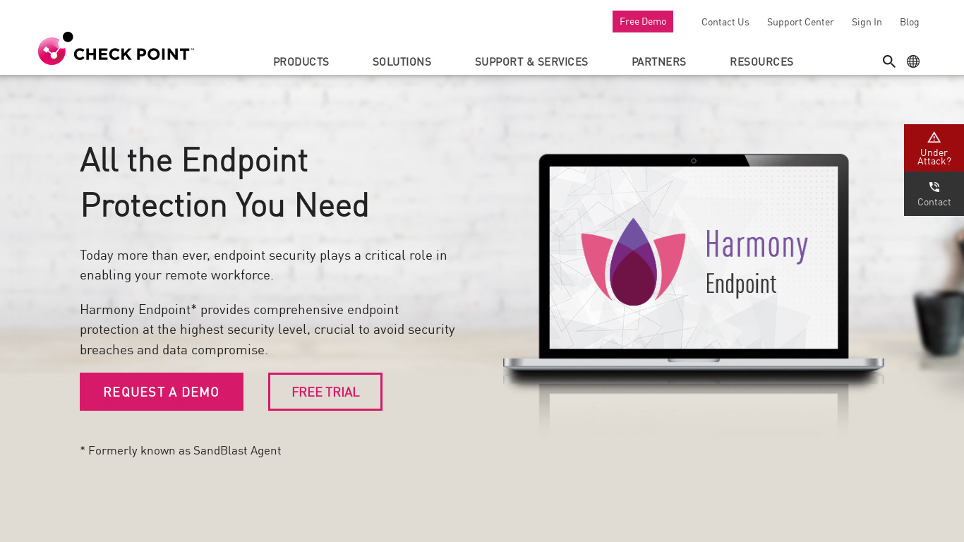 Harmony Endpoint Landing page