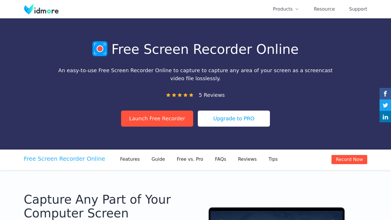 Vidmore Free Online Screen Recorder Landing page