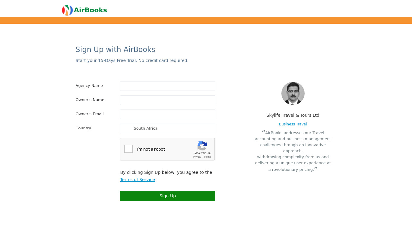Airbooks app Landing page