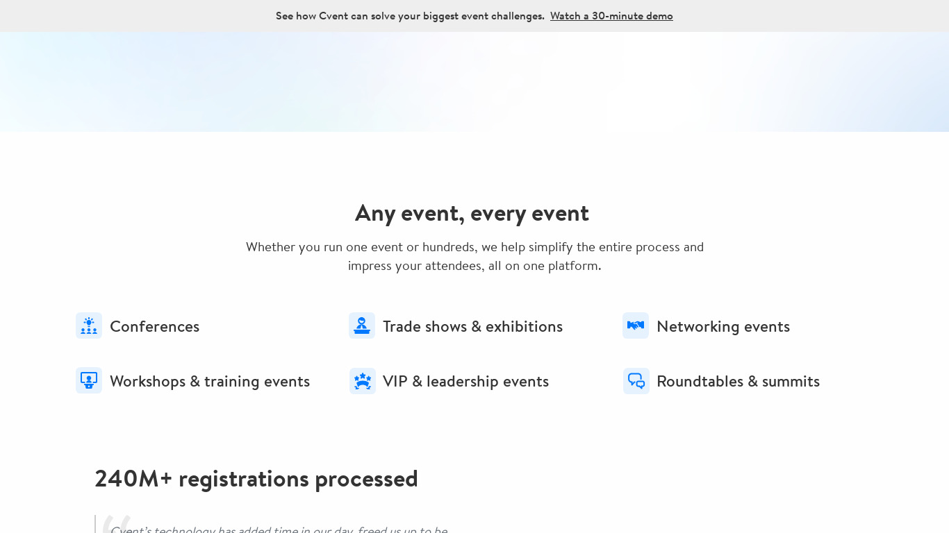 Cvent Event Management Landing page