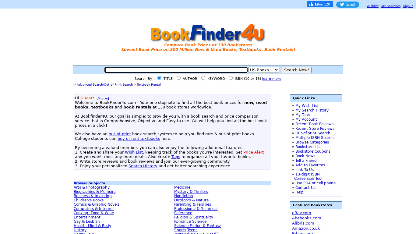 BookFinder4u.com Landing page