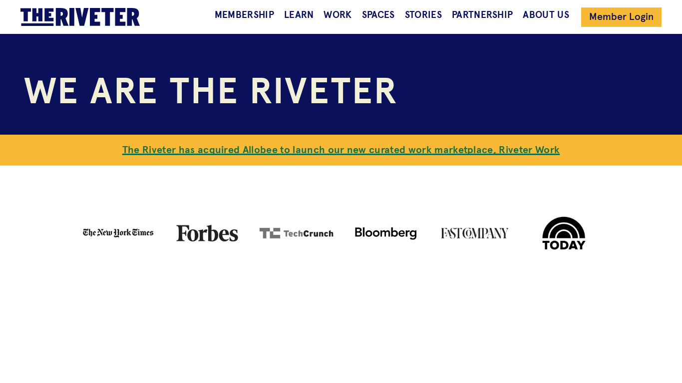 The Riveter Landing page