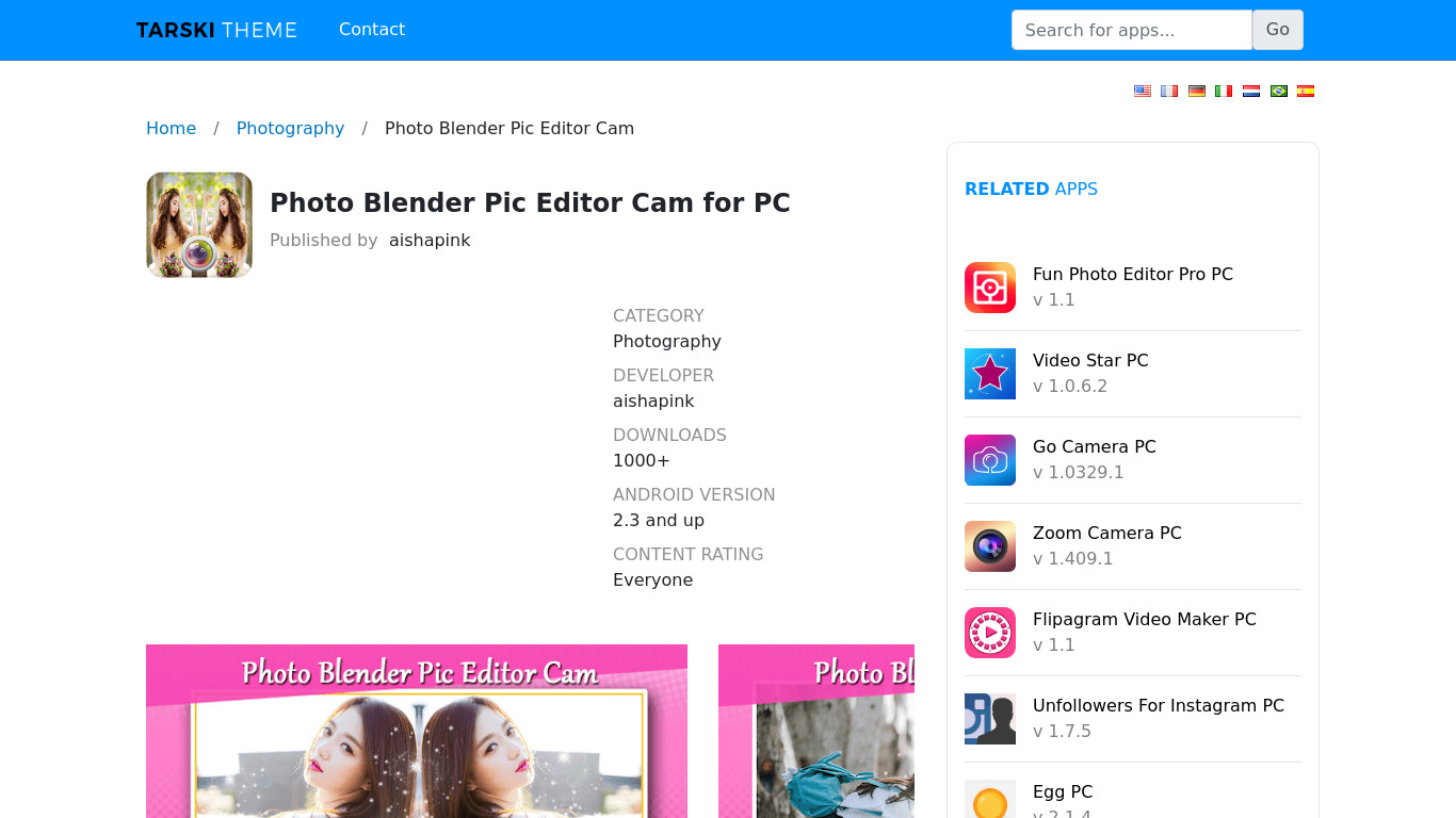 Photo Blender Pic Editor Cam Landing page