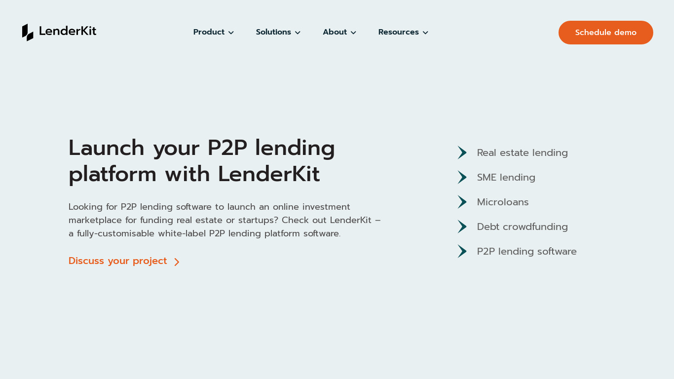 P2P Lending Software Landing page