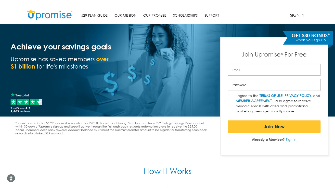 Upromise Landing page