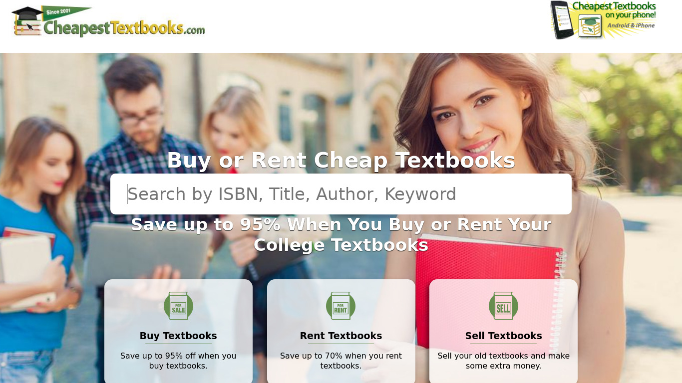 CheapestTextBooks Landing page