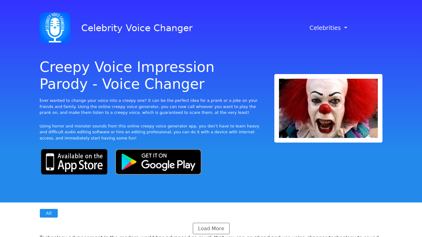 Creepy Voice Changer Landing page