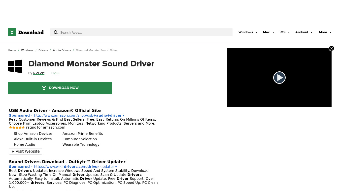 Diamond Monster Sound Driver Landing page