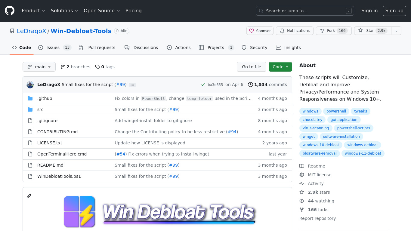 Win 10+ Smart Debloat Tools Landing page