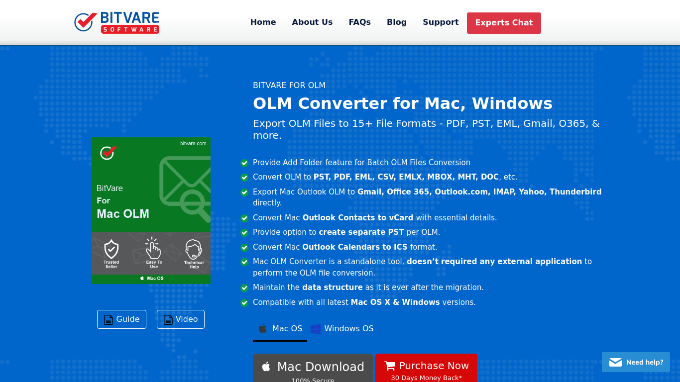 BitVare OLM Converter Landing page