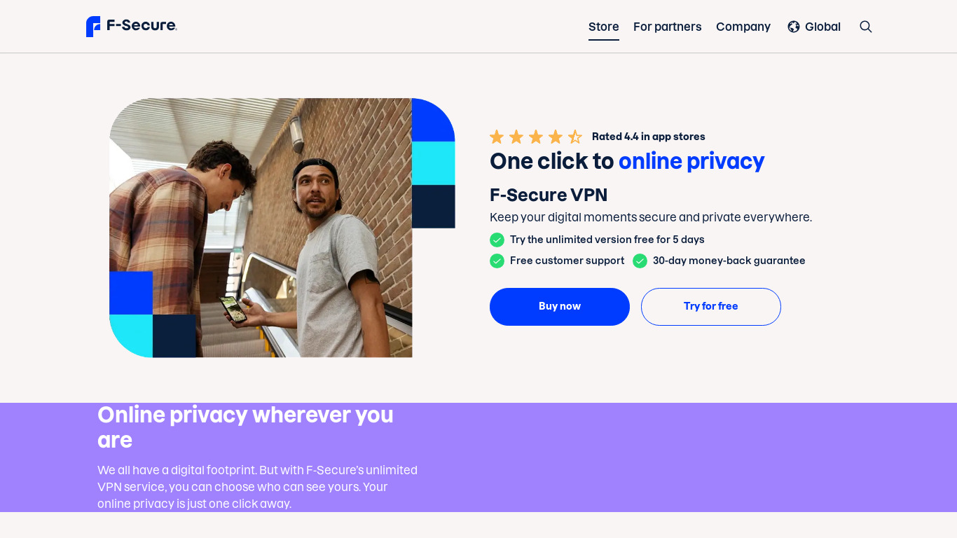 F-Secure FREEDOME VPN Landing page