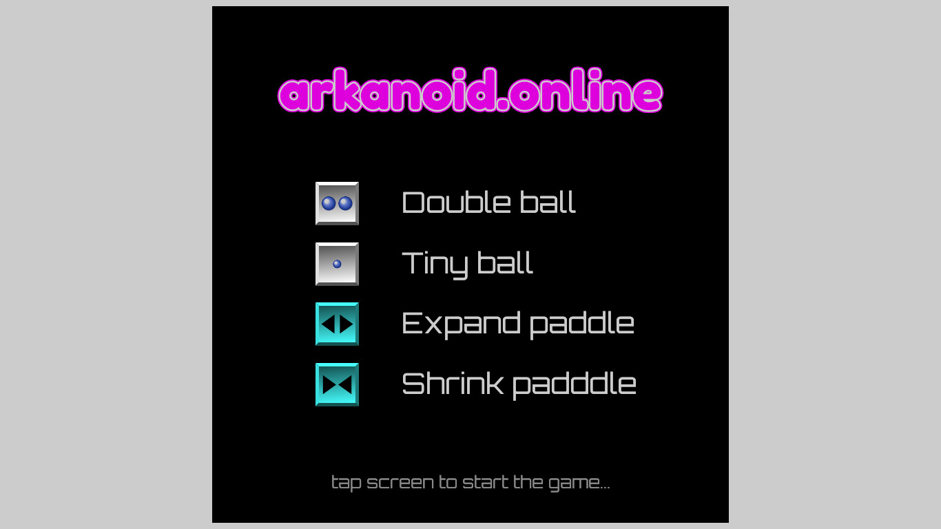 Arkanoid Online Landing page