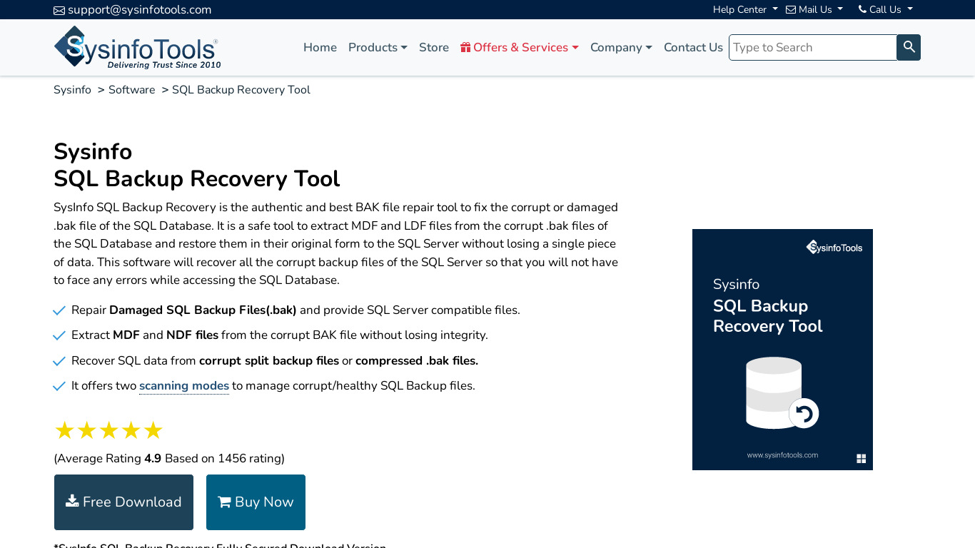 SysInfoTools SQL Backup Recovery Tool Landing page