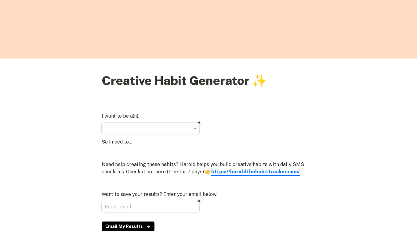 Creative Habit Generator Landing page