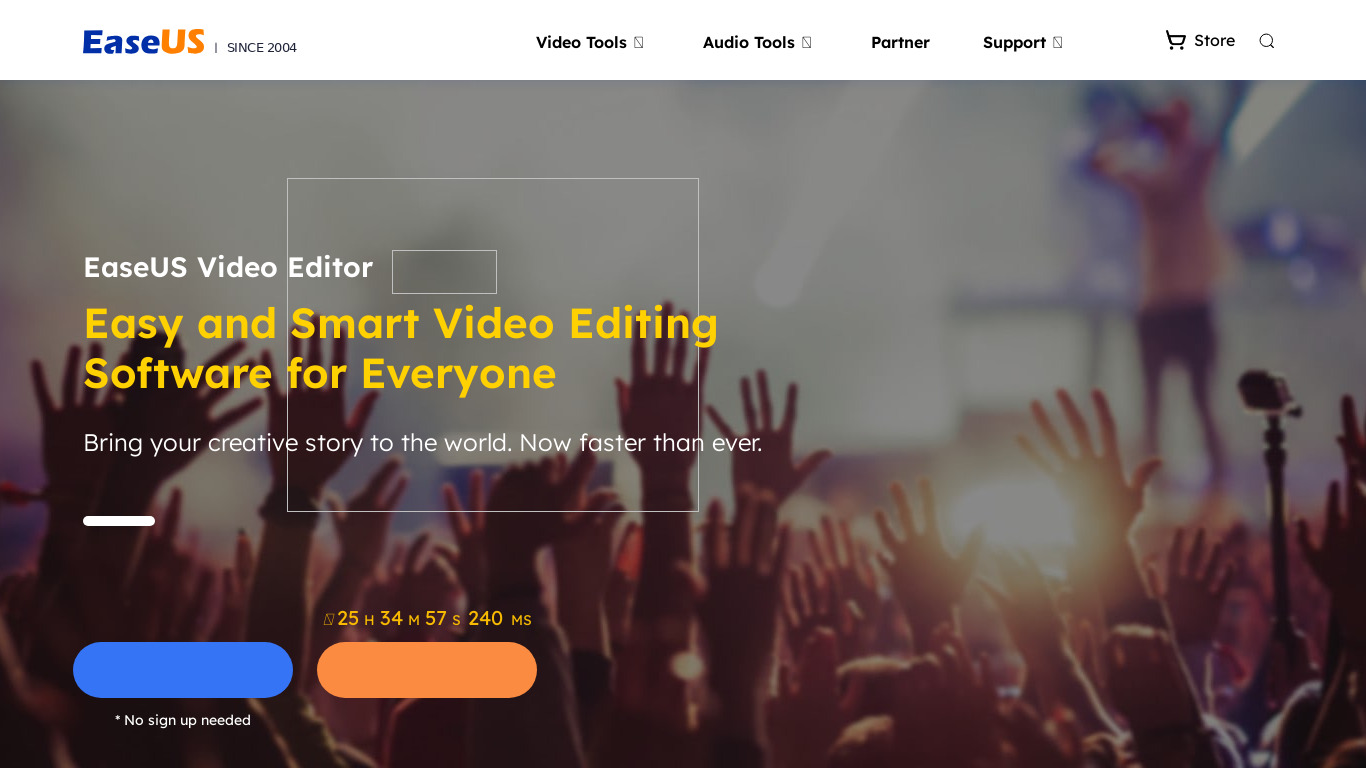 EaseUS Video Editor Landing page