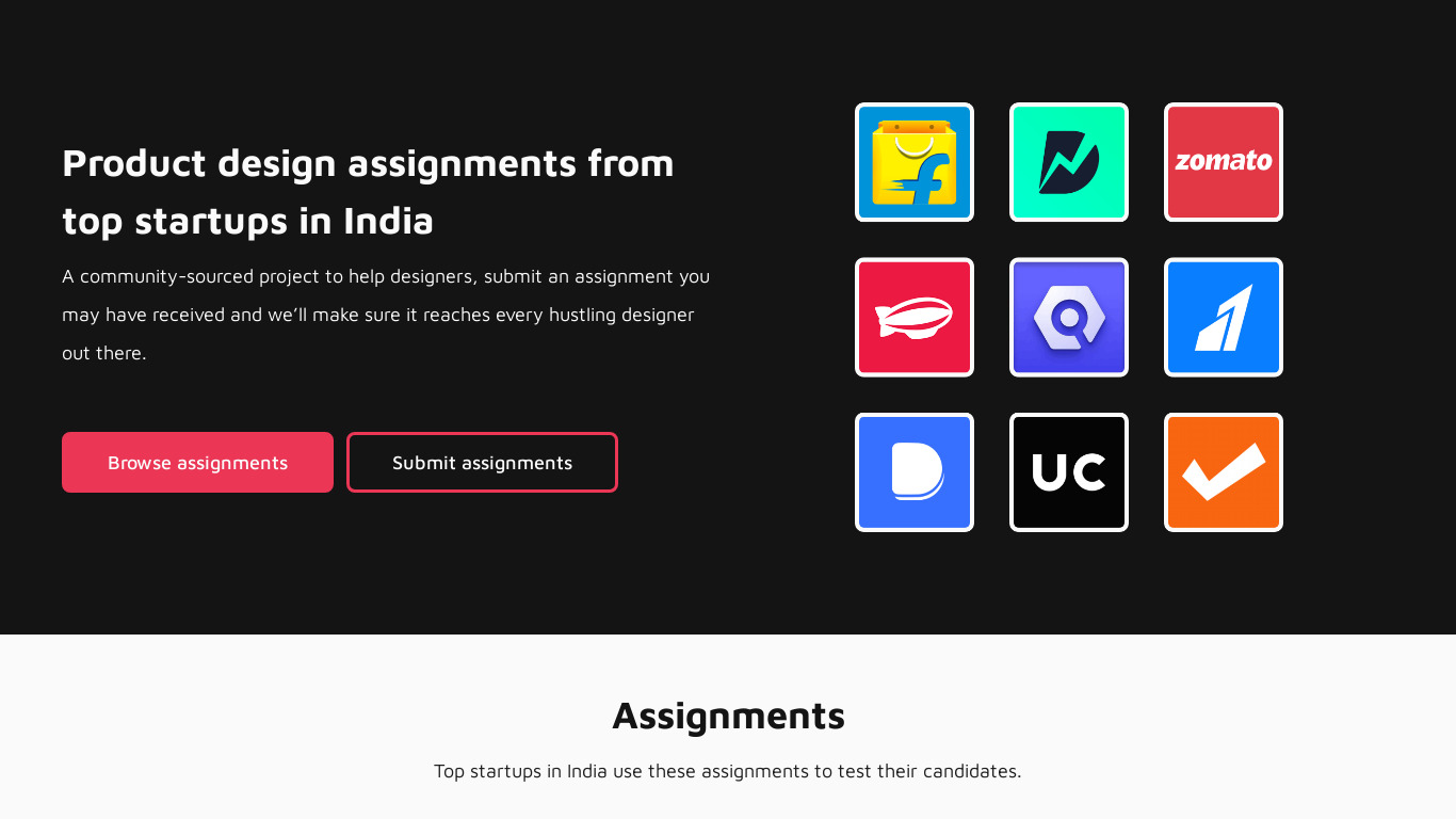 Product Design Assignments Landing page