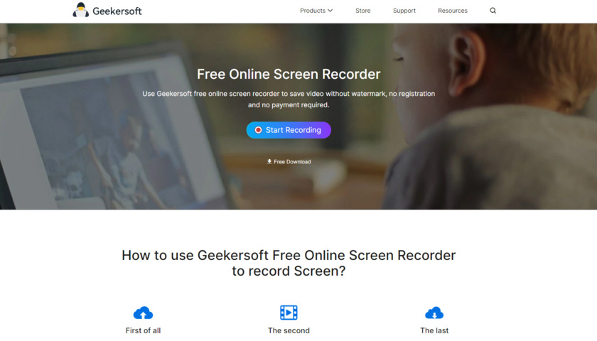 Geekersoft Free Online Screen Recorder Landing Page