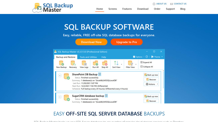 SQL Backup Master Landing Page