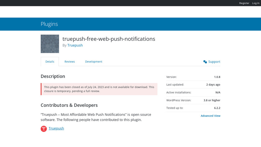 Truepush Wordpress Plugin Landing Page