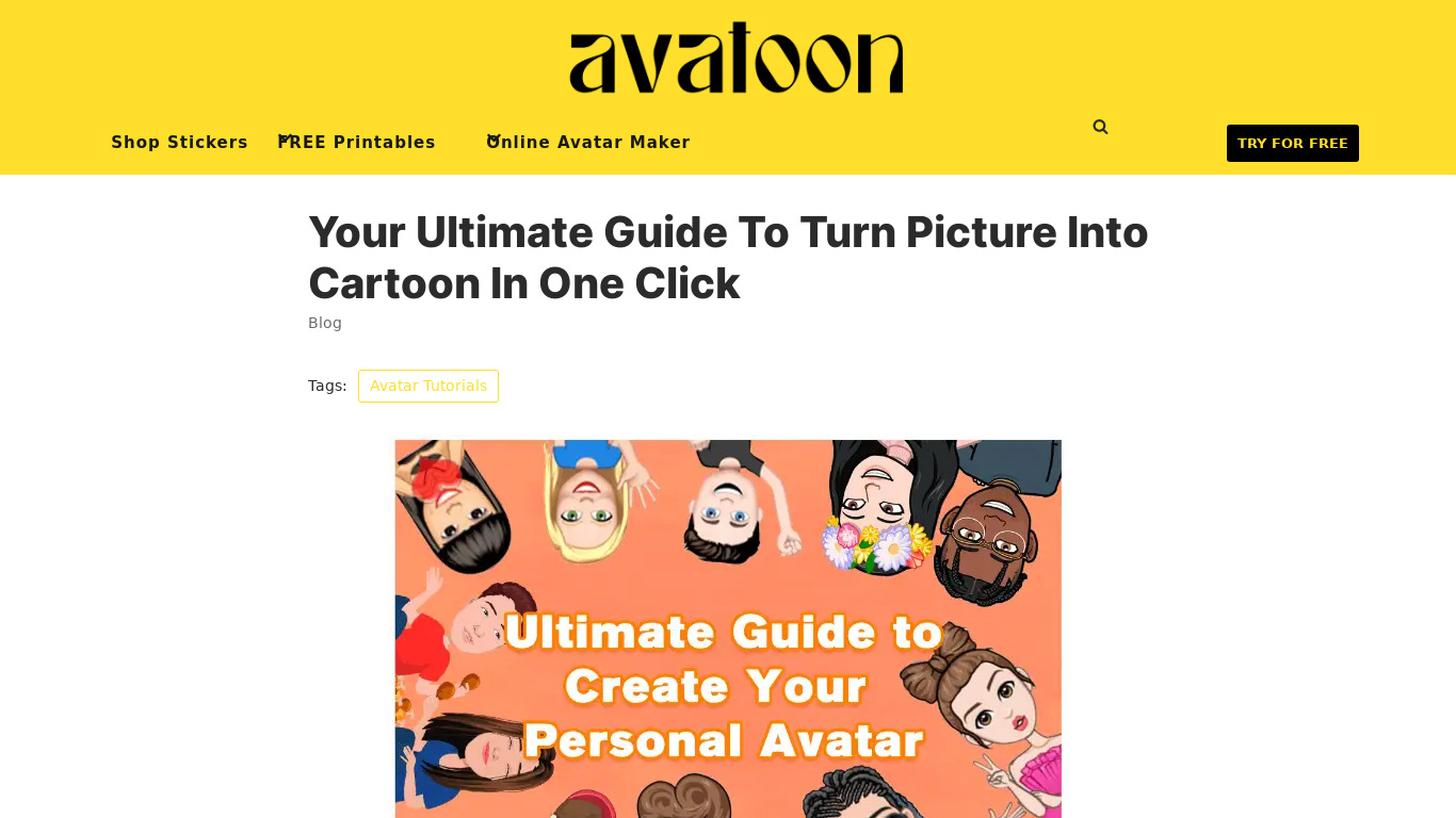 Avatar creator guide for avatoon Landing page