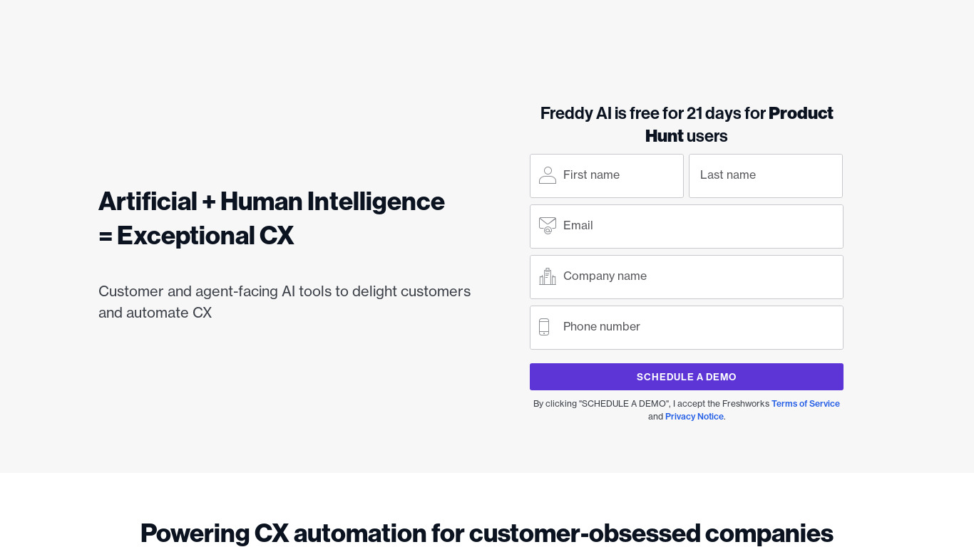 Freddy AI for CX Landing page