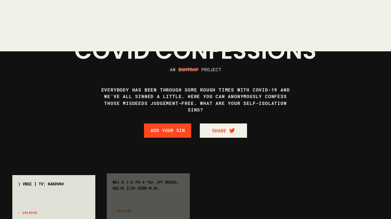 Covid Confessions Landing page