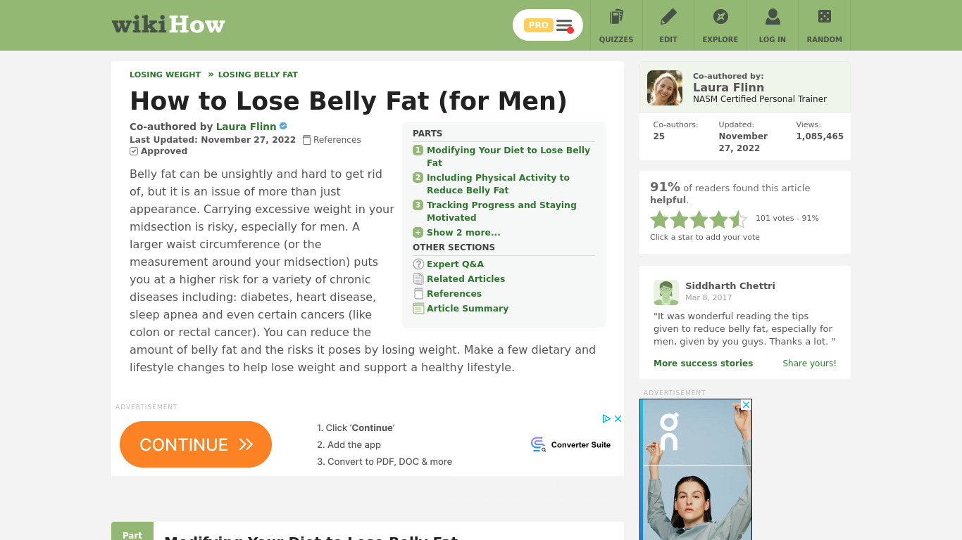 Lose Belly Fat for Men Landing page