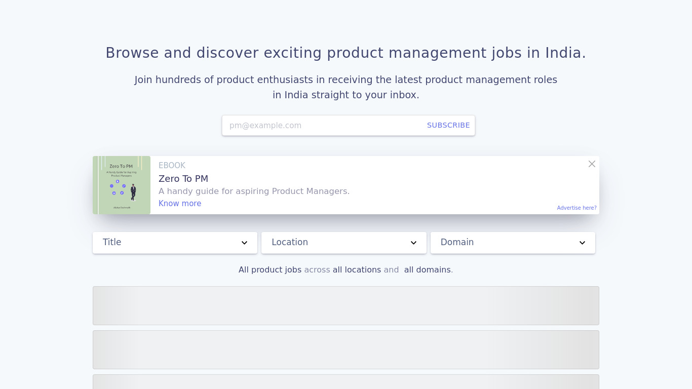 ProductJobs India Landing page