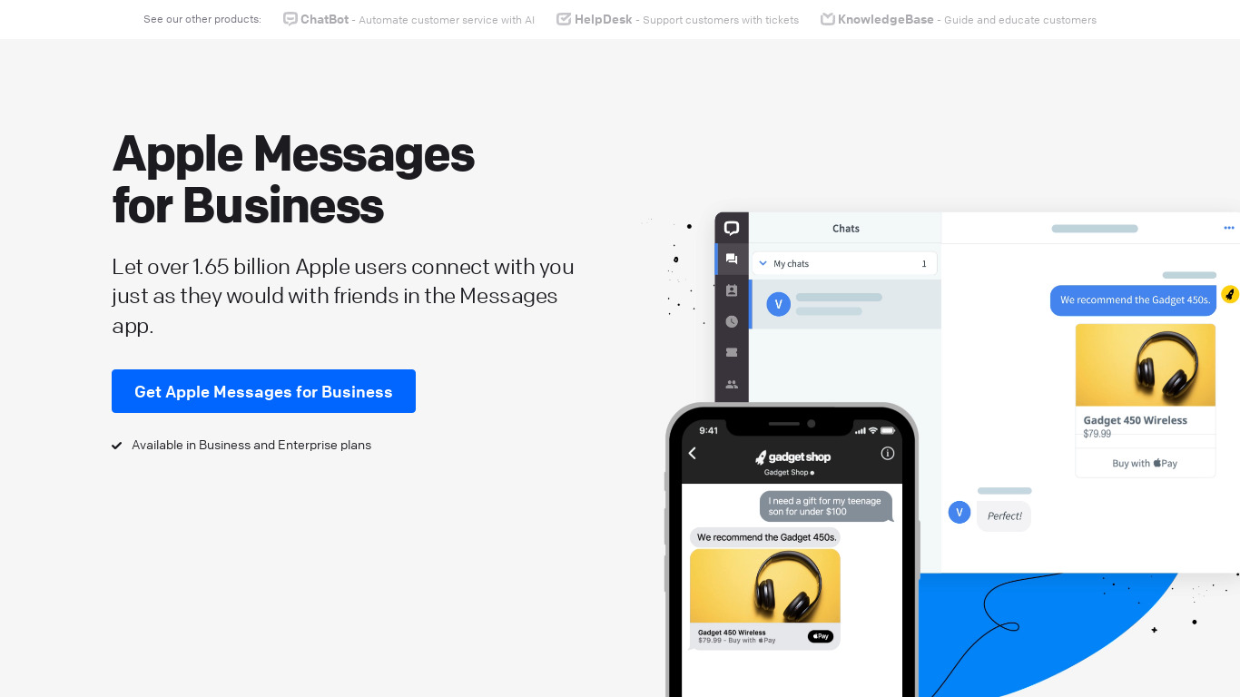 Apple Business Chat for LiveChat Landing page