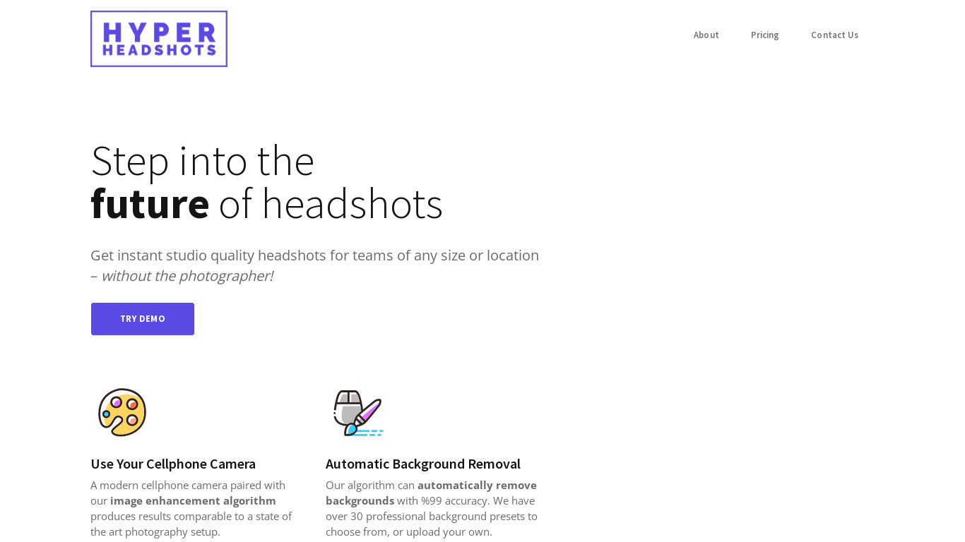 Hyper Headshots Landing page