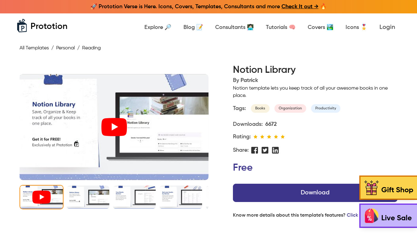 Notion Library Landing page