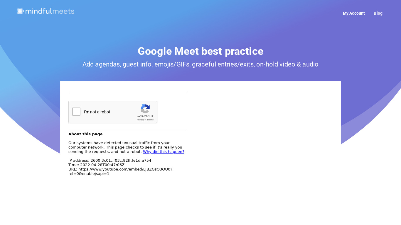 Mindfulmeets (for Google Meet) Landing page