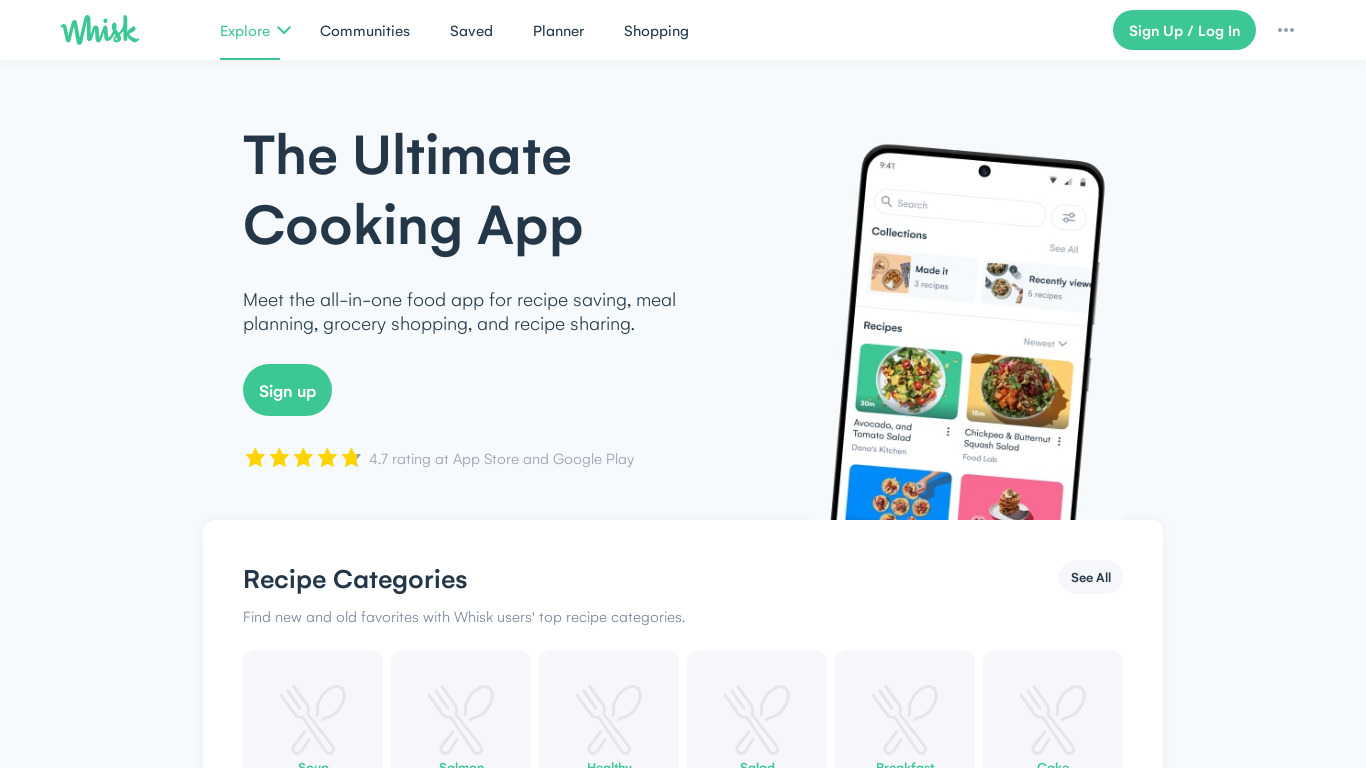 Whisk Communities Landing page