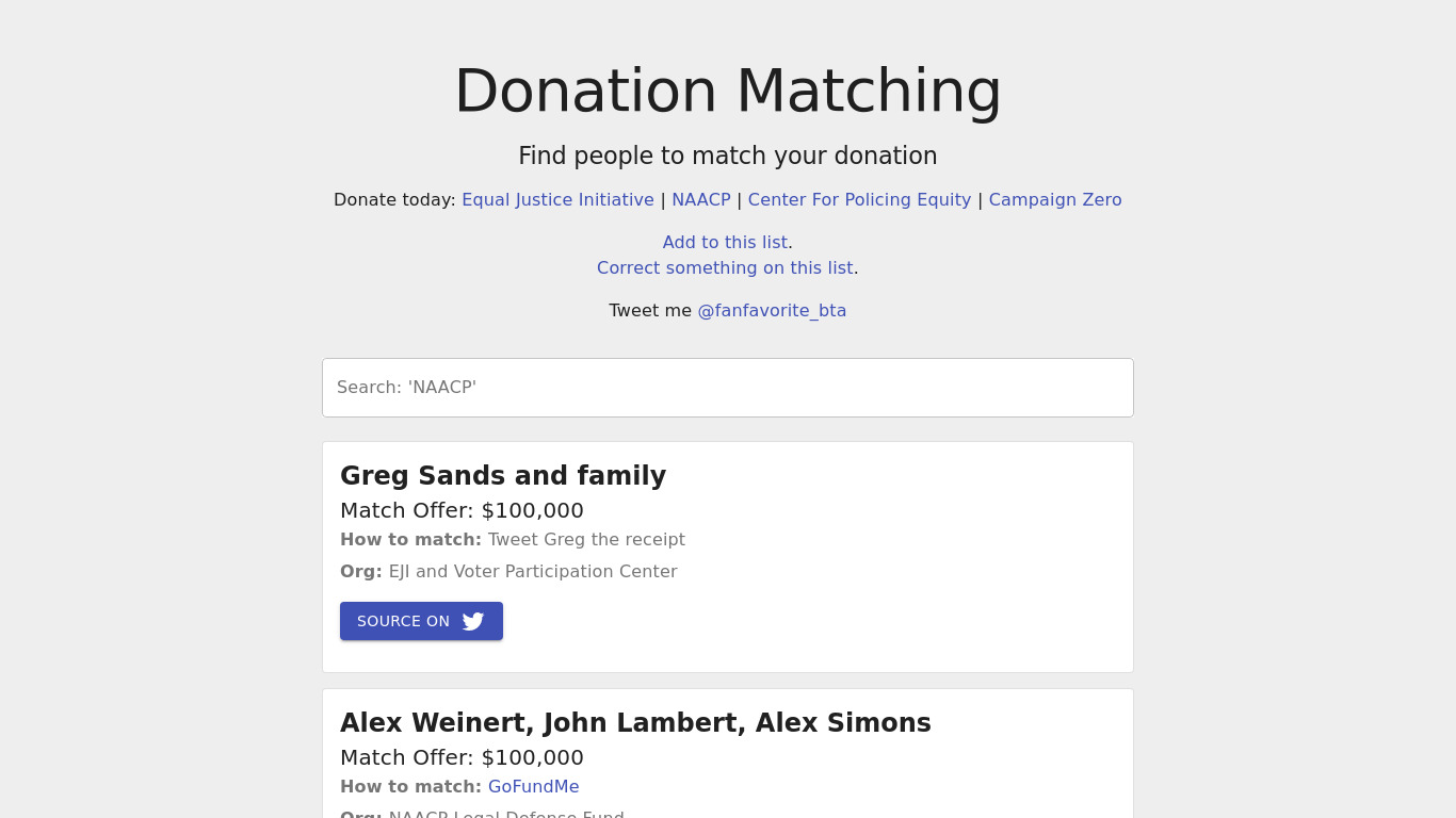 Donation Matching Landing page