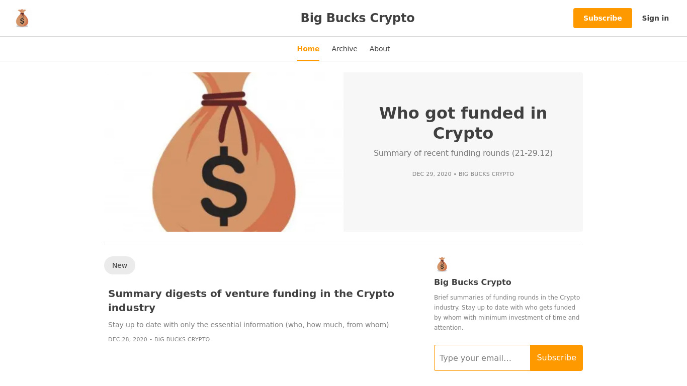 Big Bucks Crypto Landing page